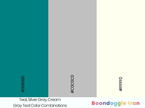 Teal, Silver Gray, Cream Grey And Teal Color Palette, Teal And Cream Color Palette, Teal Color Palettes, Duck Egg Blue Wall, Turquoise Paint Colors, Tattoo Shop Decor, Teal Palette, Silver Color Palette, Teal Rooms