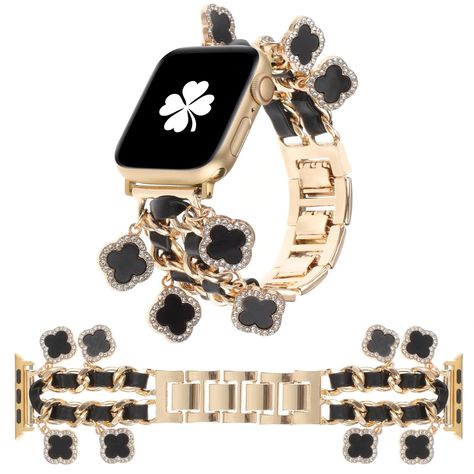 PRICES MAY VARY. 🌸【2024 Newest Chain Style Design】This stylish iwatch band is designed with unique metal chain and leather strap cross weaving, here are a total of 4 unique and cute pendants on the metal band, which can adorn your smartwatch well and make your Apple watch dazzling and eye-catching. 🌿【Compatible Models】This chain design watch bands for women are compatible with Apple Watch 38mm 40mm 41mm 42mm 44mm 45mm 49mm, suitable for iWatch Series 9/8/7/6/5/4/3/2/1 SE Ultra 1/2. Fits the wr Apple Watch Bracelet Band, Cute Pendants, Apple Watch Bracelet, Apple Watch Bands Fashion, Apple Watch Fashion, Western Bling, Apple Watch Bracelets, Apple Watch 38mm, Watch Bracelet