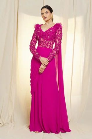 Draped Saree Gown, Cocktail Saree, Party Wear Gowns, Draped Saree, Saree Gown, Drape Saree, Aza Fashion, Party Wear, Hand Embroidered