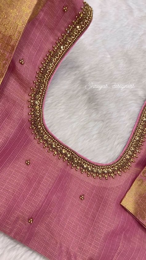 Indhumathi (@shreyas_designers) • Instagram photos and videos Blouse Works Simple, Back Neck Patterns For Blouses, New Work Blouse Designs, Simple Cut Work Blouse Designs, Simple Hand Embroidery Designs For Blouses, Blouse Hand Work Designs Latest, Hand Aari Work Design, Simple Aari Designs For Blouse, Beads Work Design