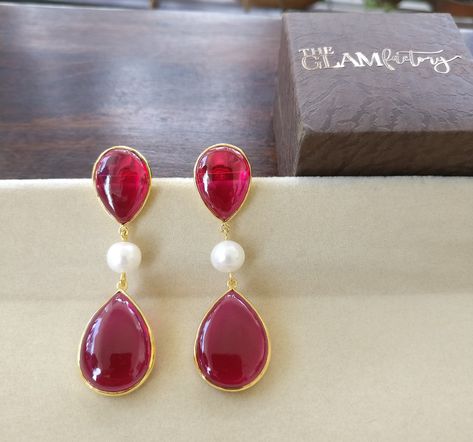 Ruby Stone Earrings Gold, Big Stone Earrings, Stone Earrings Gold, Etsy Jewellery, Earrings Teardrop, Earring Silver, Jewellery Earrings, Gold Earrings Designs, Antique Necklace