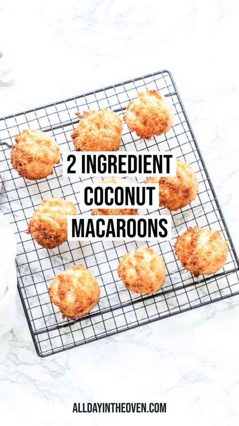 2 ingredient coconut macaroons on baking tray or white plate Dessicated Coconut Recipe, Dessicated Coconut, Coconut Recipe, Desiccated Coconut, No Dairy, Coconut Macaroons, Baking Tray, 2 Ingredient, Super Easy Recipes