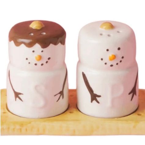 New With Original Packaging Magenta 3pc Marshmallow Snowman Salt And Pepper Set 3 Piece Set, Painted Design, Text Reads, "S" And "P", Hand Wash Only Base: 2.5in W X 5in L; Shakers: 2in Diameter X 3in H Set Includes 1 Salt Shaker, 1 Pepper Shaker, And 1 Tray Ceramic Snowman Salt And Pepper Shakers, Magenta Kitchen, Christmas Salt And Pepper Shakers, Cracker Tray, Tray Ceramic, Marshmallow Snowman, Pedestal Cake Plate, Ceramic Tumbler, Ceramic Tray