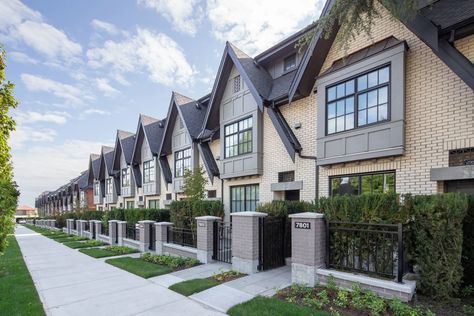 Vancouver Townhouse, Townhouse Community, New Townhouse, Patterned Tile Backsplash, Townhouse Exterior, Luxury Townhouse, Mansion Exterior, Modern Townhouse, Open Concept Layout