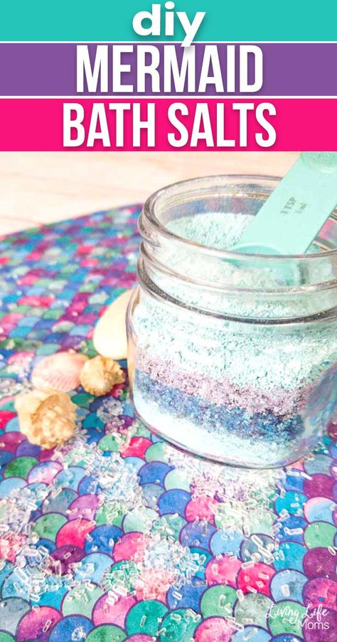 Bath Salts Diy Recipes, Homemade Bath Salts Recipe, Mermaid Bath, Bath Salts Recipe, Bath Salts Diy, Diy Mermaid, Bath Fizz, Bath Recipes, Bath Bomb Recipes