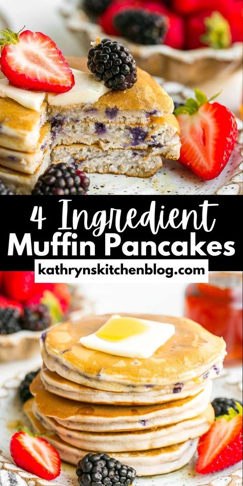 Muffin Mix Pancakes (Made with 4 Ingredients) Muffin Mix Pancakes, Betty Crocker Muffin Mix, Pancake Mix Muffins, Muffin Mix Recipe, Muffin Flavors, Freeze Pancakes, Pancake Toppings, Pancake Muffins, Breakfast Goodies