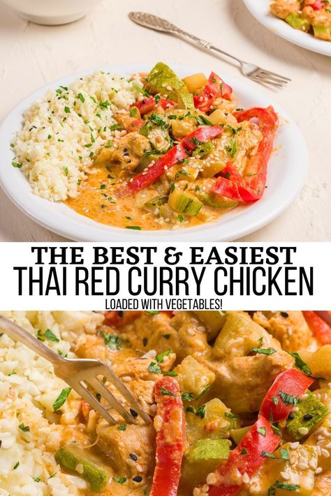 Thai Red Curry Crockpot Recipes, Crock Pot Red Curry Chicken, Keto Red Curry Chicken, Thai Red Curry Chicken And Vegetables, Easy Thai Curry Recipes, Easy Red Curry Recipe, Red Curry Chicken Recipes, Thai Chicken Curry With Coconut Milk, Red Coconut Curry Chicken