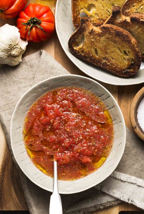 Pan con Tomate - Lemons + Anchovies Anchovy Tomato Toast, Pan Tomate, Pan Con Tomate Recipe, Tapas Ideas, Spanish Breakfast, Anchovy Recipes, Tomato Bread, Crusty Bread, Anchovies