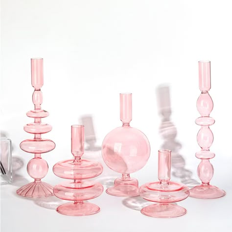 PRICES MAY VARY. Package Content: you will receive 5 pieces glass candle holders in different sizes, these candle holders can hold candles, create a warm and cozy atmosphere, suitable for birthday parties, weddings and Christmas, Thanksgiving table and flower decoration, etc Size Combination: The dimensions of the tapered glass candle holder set are 11 x 0.98 inches/ 28 x 2.5 cm, 10.4 x 0.98 inches/ 26.5 x 2.5 cm, 7.1 x 0.98 inches/ 18 x 2.5 cm, 5.9 x 0.98 inches/ 15 x 2.5 cm, 4.3 x 0.98 inches/ Small Pink Glass Vases, Blush Pink Candle Holder, Tea Party Chandelier, Coquette Candle Holders, Pink Candle Holders, Blue Taper Candles, Glass Taper Candle Holders, Colorful Centerpieces, Unique Candle Holders