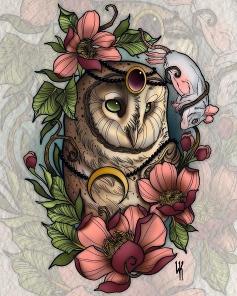 ADVERTISEMENT Cool Neo Traditional Tattoos, Neotrad Owl Tattoo, How To Draw Neo Traditional, Neotraditional Tattoo Art, Neotrad Animal Tattoo, Neo Traditional Animals, Neo Traditional Flash Tattoo, Neo Tattoo Traditional, Neotraditional Animal Tattoo