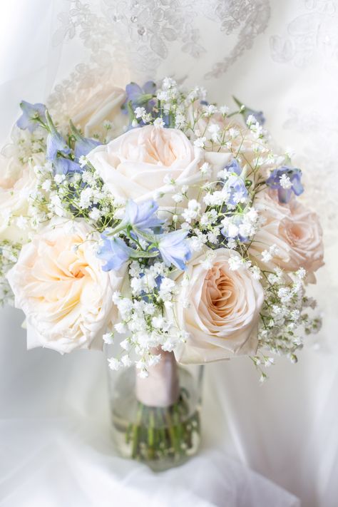 White Baby Breath Bouquet, Baby Breath Bouquet, Prom Flowers Bouquet, Homecoming Flowers, Small Wedding Bouquets, Prom Bouquet, Baby Blue Weddings, Blue Flowers Bouquet, Pink Flower Bouquet