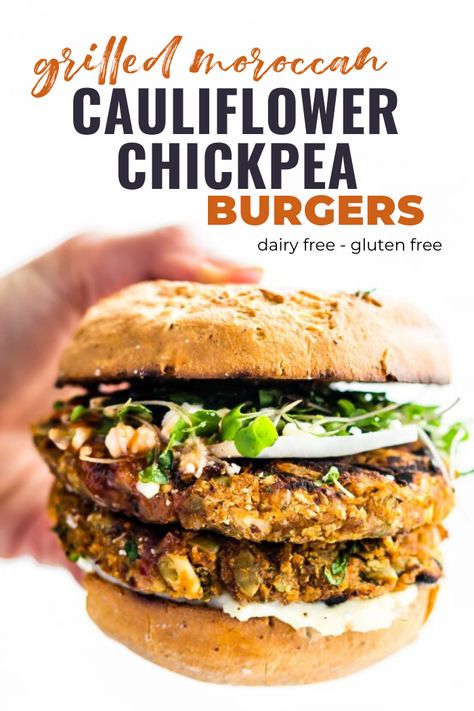 Vegan Chickpea Burger, Easy Grill, Cauliflower Burger, Cauliflower Chickpea, Chickpea Burgers, Chickpea Patties, Veggie Patties, Chickpea Burger, Veggie Burgers Recipe