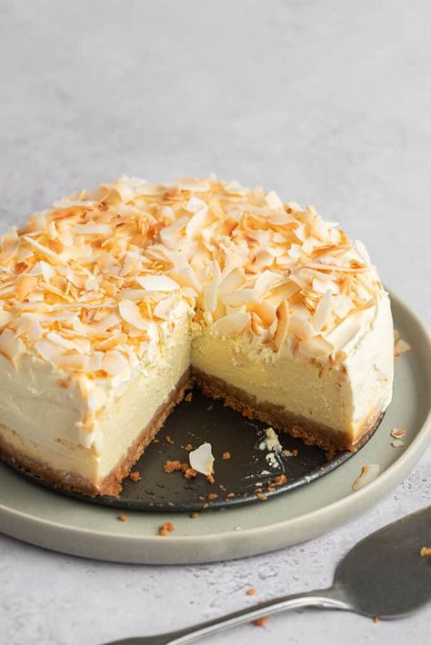 This coconut cheesecake is so rich and creamy, you won't believe it is keto! Made with simple ingredients, it's an elegant dessert that is sure to impress! Coconut Cheese, Cheesecake Ideas, Coconut Cream Frosting, Dairy Free Cream Cheese, Coconut Cheesecake, Elegant Desserts, Buttery Cookies, Unsweetened Coconut, Coconut Recipes