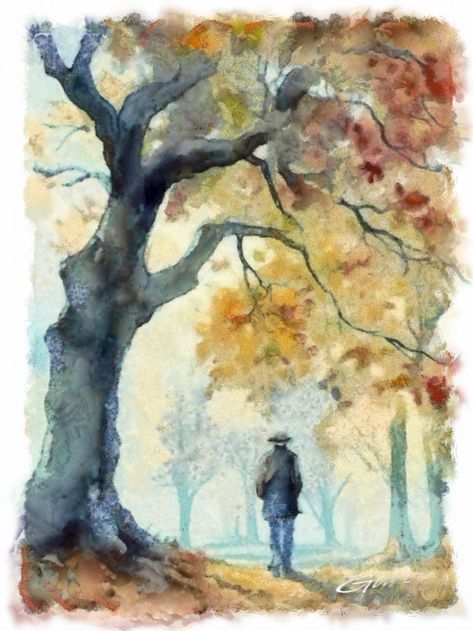 Fall Tree Watercolor Painting, Watercolor Landscape Tutorial, Yellow Forest, Magic Runes, Watercolor Scenery, Tree Watercolor Painting, Watercolor Paintings Nature, Abstract Watercolor Landscape, Watercolor Paintings Easy