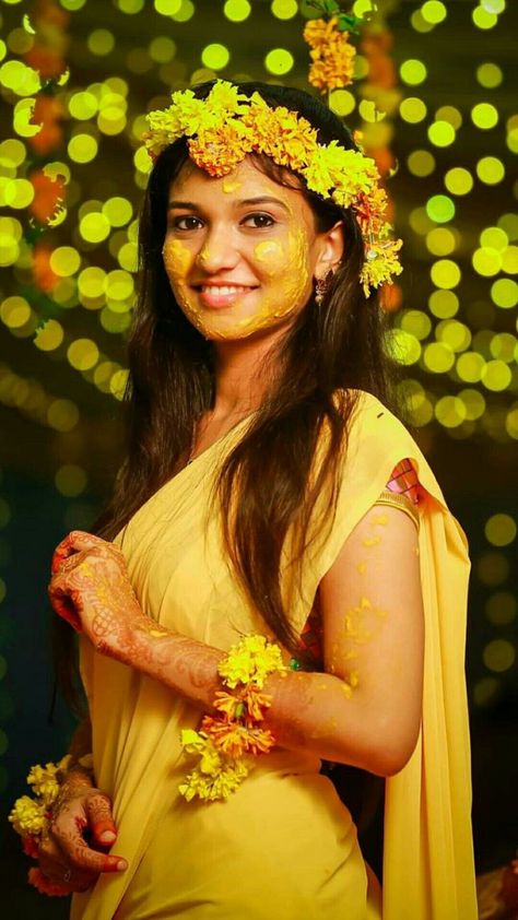 # #haldi outfits #outfit #dresses #background #wallpaper Haldi Bride Poses, Haldi Girl, Haldi Pics, Haldi Photography Ideas, Haldi Look For Bride, Haldi Photos, Haldi Shoot, Haldi Pose, Haldi Poses For Bride