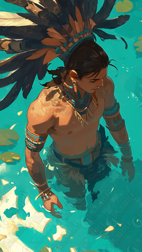 Aztec Eagle Knight bathing Aztec Oc, Aztec Character Design, Aztec Character, Aztec Eagle Warrior, Aztec City, Mesoamerican Art, Aztec Gods, Aztec Eagle, Native American Drawing