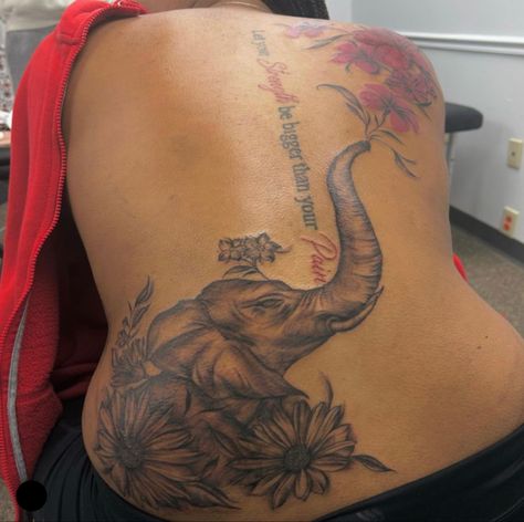 African Elephant Tattoo, Small Elephant Tattoo Ideas, Small Elephant Tattoo, Elephant Thigh Tattoo, Elephant Tattoo Ideas, Back Tattoo Women Spine, Sunflower Tattoo Sleeve, Feminine Tattoo Sleeves, Black Girls With Tattoos