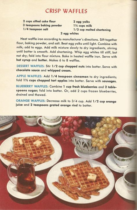 Vintage Recipes: 1950s Breads, Doughnuts and Muffins | Vintage Recipes 1950s, 1950s Recipes, Cottagecore Recipes, 1950s Food, Dessert Waffles, Vintage Sweets, Homemade Cookbook, Vintage Baking, Gateaux Cake