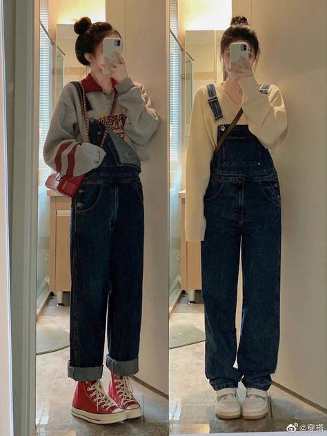 Sweater Overalls Outfit, Sweater And Overalls Outfits, Dungarees Outfit Aesthetic, Dungree Styles, Dungarees Outfit, Artsy Style Outfits, Cute Dungarees, Dungaree Outfit, 00s Mode