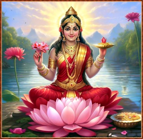 Lakshmi Maa, Maa Lakshmi, Durga Mantra, Spiritual Pictures, Pop Art Fashion, Aadi Shakti, Saraswati Goddess, Shakti Goddess, Durga Images