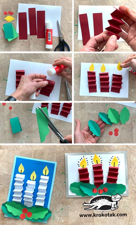 Juleverksted For Barn, Kraftangan Prasekolah, Christmas Art Projects, Preschool Christmas Crafts, Grill Area, Christmas Arts And Crafts, Candle Cards, Kitchen Patio, Aktivitas Montessori