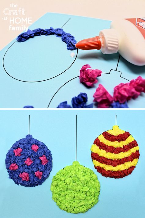 Kids Craft Ornaments Diy, Christmas Art Activity For Kids, Ornament Art For Kids, Hanging Christmas Crafts For Kids, Christmas Art And Craft Ideas, Easy Christmas Crafts Paper, Tissue Paper Christmas Ornaments, Christmas Craft Grade 1, Paper Ornament Crafts For Kids