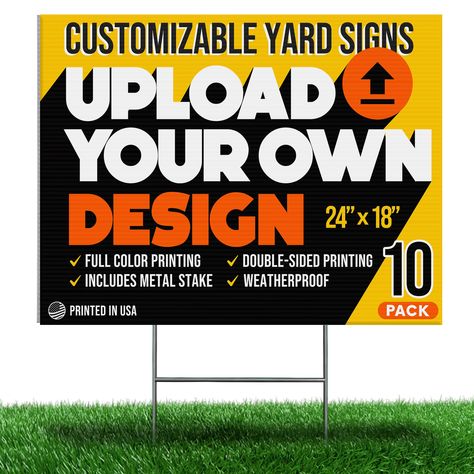 PRICES MAY VARY. Be creative with your customizable sign - You can upload up to 3 images and textboxes for your personalized yard sign. Choose from 20 fonts and have your sign printed in full color on the front and back. These personalized yard signs come in 10 packs. Custom signs for business - Get additional exposure and stand out with this 24"x18" double sided custom lawn sign. This is the perfect visibility signage for real estate, business, or yard sales, and can be used by property manager Yard Signs For Business, Business Yard Signs, Signs For Business, Custom Outdoor Signs, Custom Yard Signs, Property Manager, Photo Sign, Yard Sales, Lawn Sign