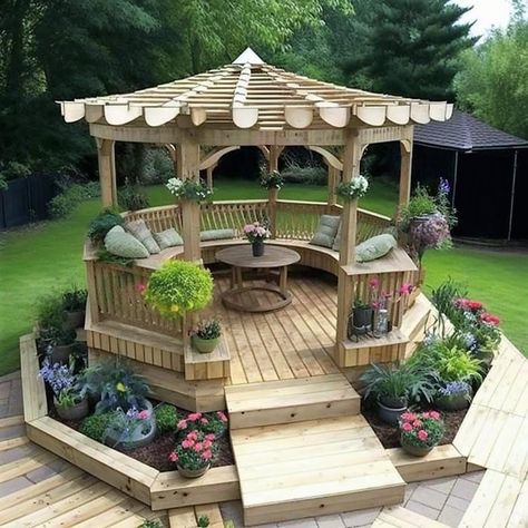 Outside Seating Area, Hut House, Tree House Diy, Summer House Garden, Front Garden Landscape, Garden Pavilion, Backyard Pavilion, Side Garden, Beautiful House Plans