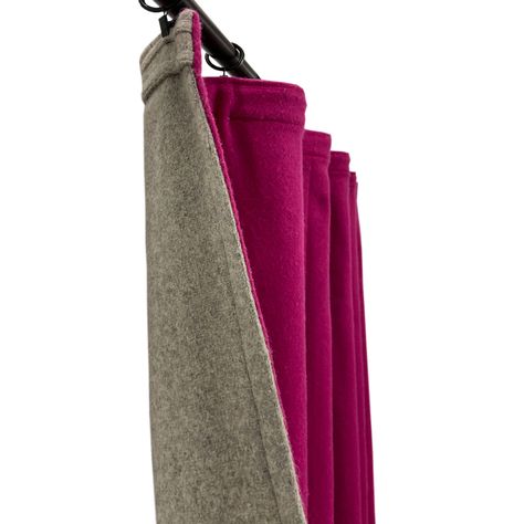 "Window and door curtains in lovely wool felt fabric. These curtains are crafted from soft felt fabric. Crafted from high quality fabric, this hook heading style drape will bring warmth and elegance to your room décor. The curtain heading can be changed as per your preference. Available leading options are - leather tab, wool tab, eyelet and single pleat. The cost will vary as per heading style. This two layer wool felt curtain can -  1. Cut light by up to 99.2% 2. Cut sound by up to 23 decibel Felt Curtains, Wool Curtains, Sliding Glass Door Coverings, Cottage Curtains, Wool Felt Fabric, Light Blocking Curtains, Urban Habitat, Curtains Room, Curtain Headings