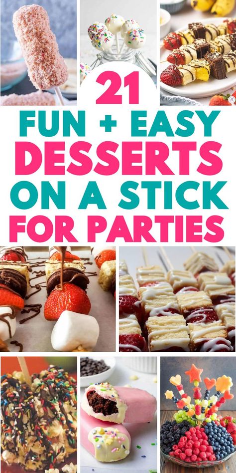 easy fancy desserts for a crowd Cold Desserts No Bake, Fruit Skewers Ideas, Potluck Desserts Crowd Pleasers, Desserts On A Stick, Dessert On A Stick, Caramel Apple Treats, Easy Potluck Desserts, Mini Dessert Easy, Summer Party Desserts