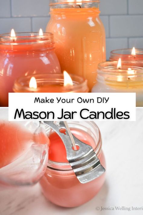 mason jar candles Diy Mason Jar Candles, Scented Mason Jar Candles, Make Your Own Candles, Diy Scent, Diy Mason Jar, Soy Candle Making, Candle Craft, Diy Soy Candles, Jar Candles