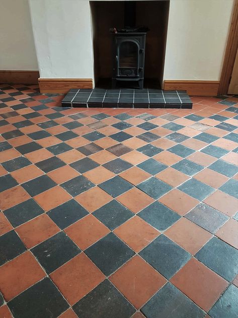 Red Tile Floor, Quarry Tile Floor, Black Floor Tiles, Tiled Hallway, Tiled Floor, Quarry Tiles, Flagstone Flooring, Victorian Tiles, Red Tiles