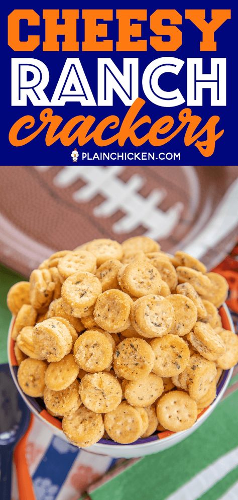 Ranch Crackers Recipe, Plain Chicken Recipe, Ranch Crackers, Ritz Bits, Football Friday, Vegetarian Nachos, Snack Crackers, Cheesy Ranch, Cheese Sliders