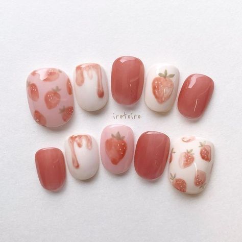 Cute Japanese Nails, Strawberry Nail Art, Hand Painted Nails, Nails Hand Painted, Art Deco Nails, Wow Nails, Cute Simple Nails, Nails Cute, Beauty Nails Design