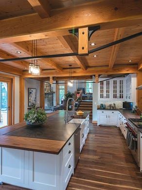 Casa Hobbit, White Cupboards, Cayuga Lake, Pot Lights, 카페 인테리어 디자인, Cabin Kitchens, Rustic Retreat, Rustic Home Design, Timber Frame Homes