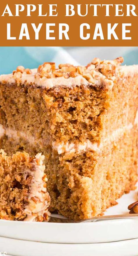 Apple Butter Desserts, Apple Layer Cake, Yummy Fall Desserts, Apple Butter Cake, Recipe Using Apples, Cinnamon Buttercream, Apple Butter Recipe, Butter Cake Recipe, Dessert Bar Recipe