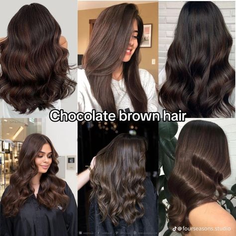 Brown Hair Dye Highlights, Hair Dye Highlights, Chocolate Brown Hair Dye, Dye Highlights, Hair Color For Brown Skin, Wedding Hair Colors, Blonde Highlights On Dark Hair, Hair Dye Tips, Dark Brunette Hair