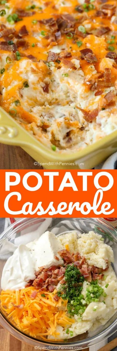 This easy twice baked potato casserole is loaded with all of our favorite potato flavors! Fluffy mashed potatoes, bacon, cheddar onions and sour cream! #spendwithpennies #potatocasserole #mashedpotatoes #leftovers #leftovermashedpotatoes #twicebakedpotato #twicebakedpotatocasserole #stuffedpotato #stuffedpotatocasserole Easy Twice Baked Potatoes, Loaded Potato Casserole, Twice Baked Potato Casserole, Crock Pot Baked Potatoes, Loaded Baked Potato Casserole, Twice Baked Potato, Perfect Baked Potato, Making Baked Potatoes, Twice Baked Potatoes Casserole