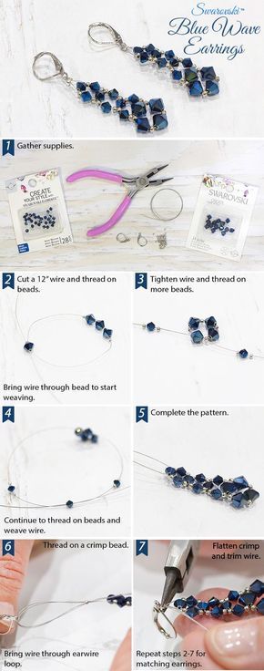 Diy Jewelry Earrings Beads, Anting Manik, Wave Earrings, Diy Jewelry Earrings, Earrings Pattern, Jewerly Making, Swarovski Beads, Earring Tutorial, Homemade Jewelry