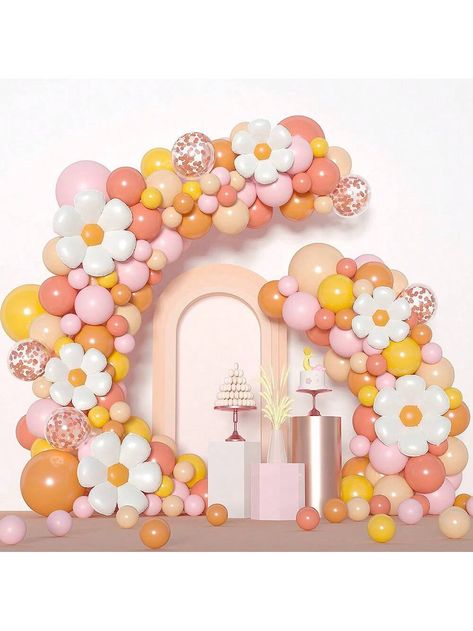 172pcs Bohemian Daisy Balloon Garland Arch Kit, Trendy Balloon Arch Set With Daisy Flower, Rose Gold & Multicolor Confetti Balloons, For Bohemian Daisy Theme Birthday, Baby Shower, Wedding, Trendy Party DecorationI discovered amazing products on SHEIN.com, come check them out! 70s Party Decorations, Boho Party Decorations, Balloon Lights, Gold Confetti Balloons, Rose Gold Confetti, Yellow Balloons, Balloon Kit, Engagement Party Decorations, Balloon Flowers