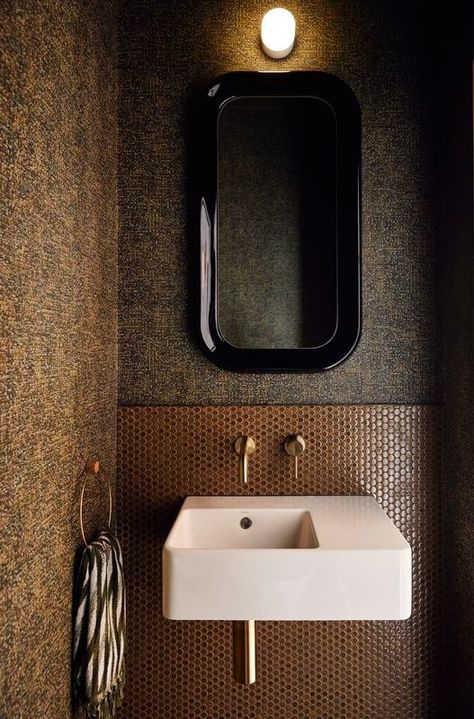 Smith House by Fowler and Ward | ArchitectureAu Design Restroom, Cupboard Paint, Concrete Effect Paint, Victoria House, Australia House, Recycled Brick, Restroom Design, Brown Brick, Penny Round Tiles