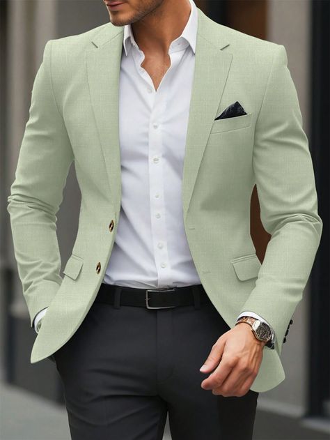 Pista Green Blazer For Men, Men Blazers Outfit, Men’s Colored Suits, Sage Green Mens Suit Wedding, Green Blazer Outfit For Men, Simple Suit For Men, Men’s Business Wear, Colorful Suit Men, Sage Suits Men