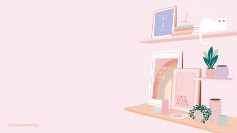 Computer Desk Wallpaper, Desktop Wallpaper With Shelves For Icons, Laptop Wallpaper Organizer Pink, Pastel Pink Aesthetic Desktop Wallpaper, Bookish Macbook Wallpaper, Cute Background Computer, Cute Pastel Wallpaper Desktop, Pastel Pink Aesthetic Wallpaper Laptop, Dekstop Walpapaper Aesthetic Hd Pc