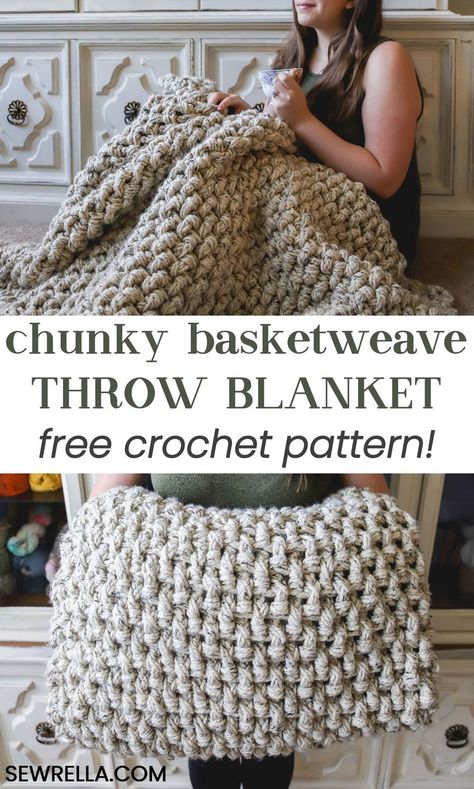 Beau Crochet, Basketweave Stitch, Chunky Crochet Blanket, Confection Au Crochet, Crochet For Beginners Blanket, Haken Baby, Crochet Simple, Crochet Afghans, Afghan Pattern