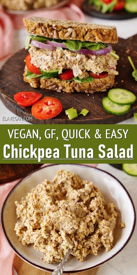 Vegan Chickpea Tuna, Ella Vegan, Resep Vegan, Vegan Tuna, Chickpea Tuna Salad, Chickpea Tuna, Chickpea Salad Sandwich, Simple Lunch, Vegan Chickpea