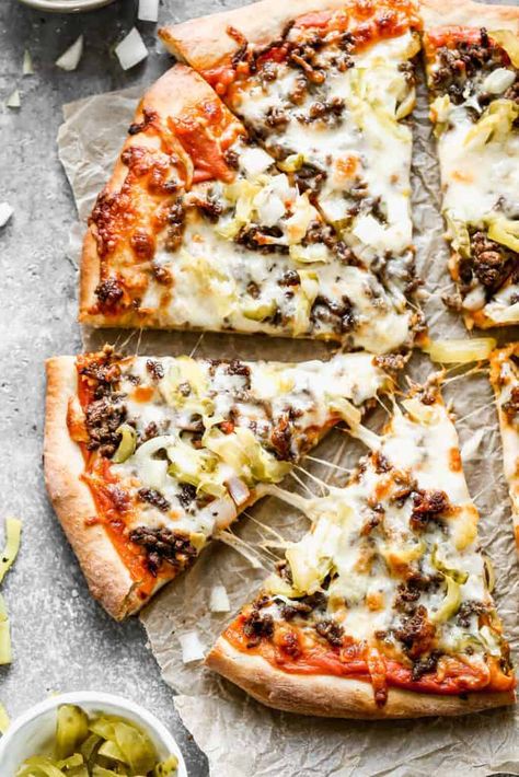 Easy Cheeseburger Pizza - Tastes Better from Scratch Ground Beef Mozzarella, Perfect Homemade Pizza, Cheeseburger Pizza, Beef Pizza, Hamburger Pizza, Crispy Pizza Crust, Papa John, Homemade Pizza Crust, Crispy Pizza