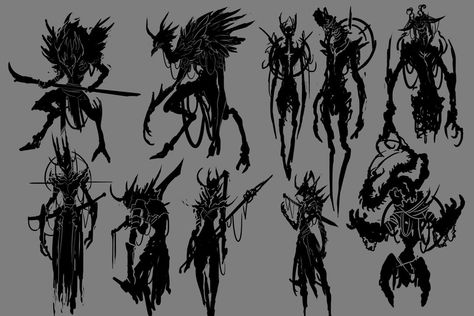 Demon Silhouette Tattoo, Plant Demon Character Design, Demon World Concept Art, Demon Design Character Concept, Boss Concept Art, Demon Silhouette, Demonic Design, Faceless Monster, Demons Design