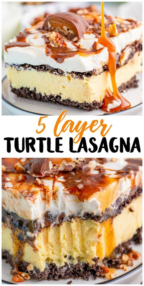 Turtle Lasagna, No Bake Easy Dessert, Delicious Healthy Dinner Recipes, Lasagna Dessert, Smores Dessert, Bake Easy, Dessert To Make, Torte Cupcake, Easy To Make Desserts