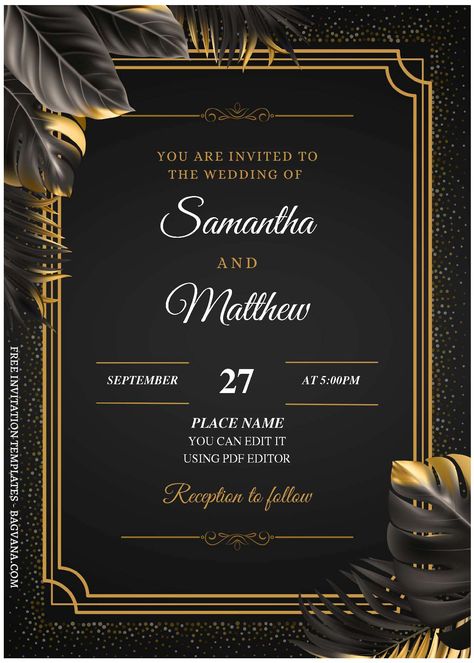 Awesome (Free Editable PDF) Luxury Gold Geometric Greenery Wedding Invitation Templates #free #freeinvitation2019 #birthday #disney #invitations #invitationtemplates Wedding Invitation Cards Designs, Free Wedding Invitation Templates Editable, Wedding Card Design Templates, Editable Invitations Free Templates, Birthday Invitation Card Design, Black Gold Invitation, Blank Wedding Invitation Templates, Luxury Invitation Design, Luxury Wedding Invitations Design