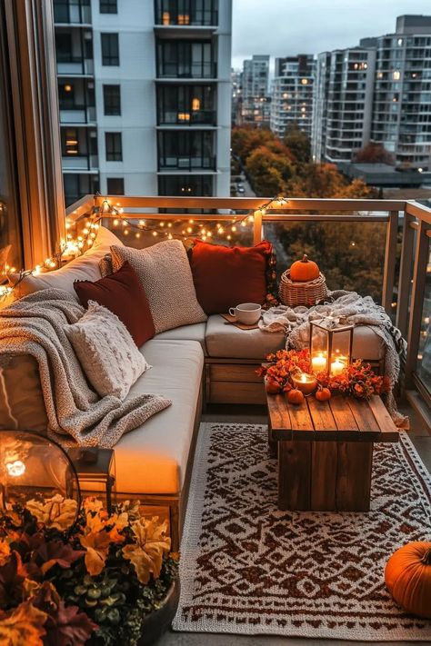 Cozy Fall Porch Decor, Apartment Balcony Fall Decor, Fall Balcony Decor Apartment, Fall Exterior Decor, Fall Patio Decor, Fall Apartment, Fall Entryway Decor, Fall Apartment Decor, Fall Patio